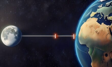 la terre en gros plan avec une flèche en direction de la lune qui mesure son éloignement